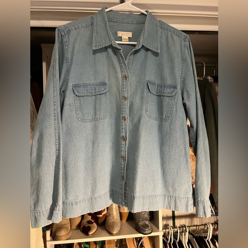 Christopher and Banks Light Blue Denim Button-Up Shirt